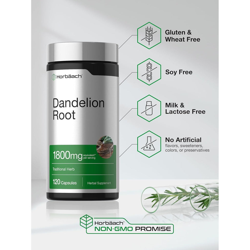 Horbäach Dandelion Root Supplement | 120 Capsules | Non-Gmo, Gluten Free