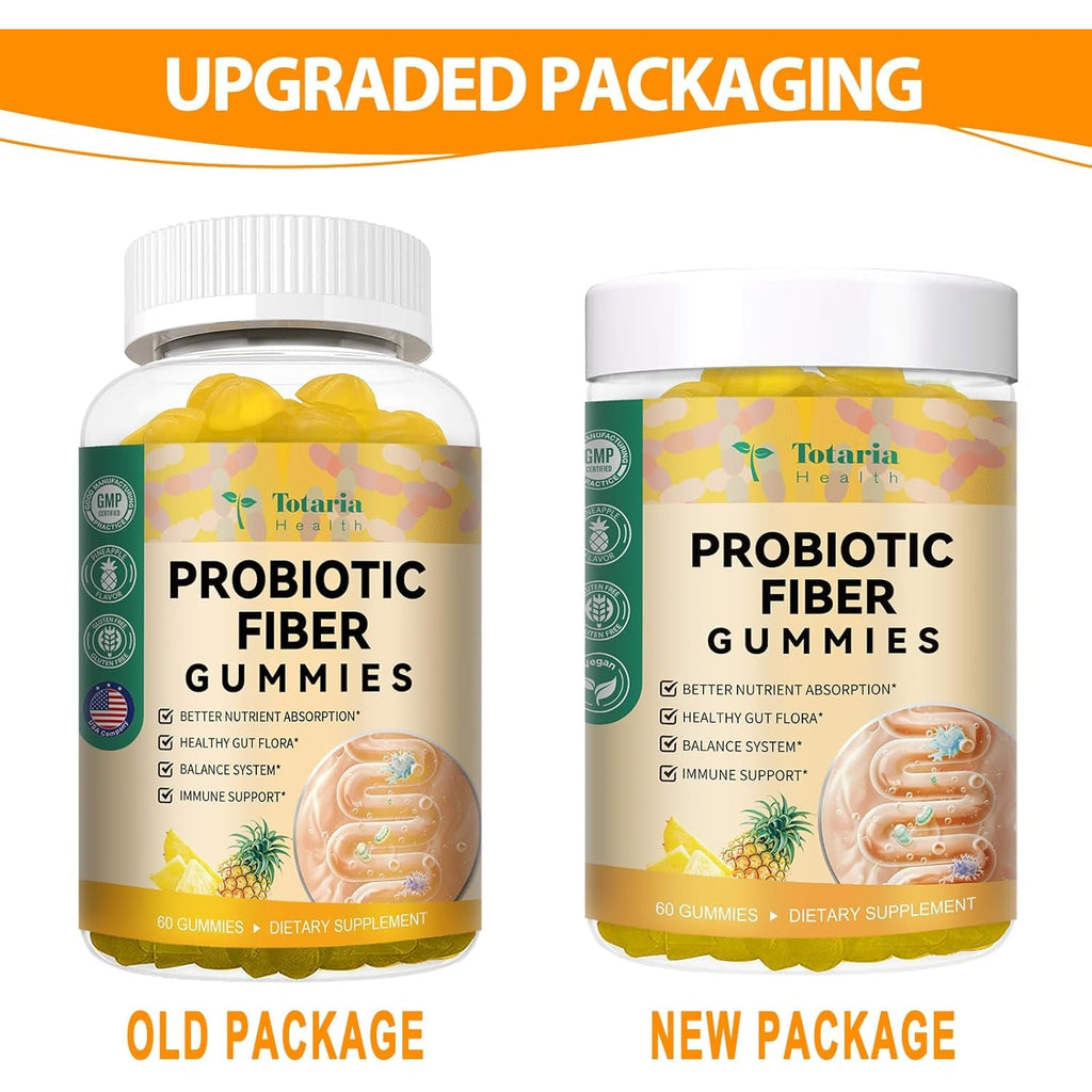 9-In-1 Probiotic Prebiotic Fiber Gummies for Adults & Teens, Fiber Supplement Pro with 5 Billion CFU Bacillus Coagulans, Psyllium Husk, FOS, Inulin, ACV for Digestion & Gut, 60 Vegan Pineapple Gummies