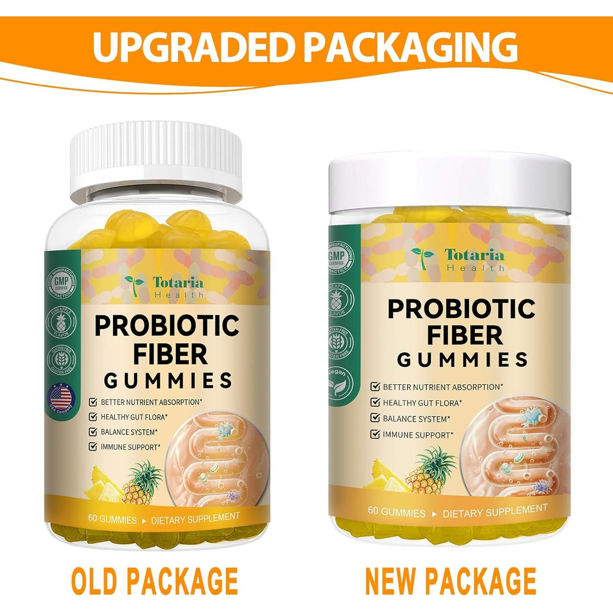 9-In-1 Probiotic Prebiotic Fiber Gummies for Adults & Teens, Fiber Supplement Pro with 5 Billion CFU Bacillus Coagulans, Psyllium Husk, FOS, Inulin, ACV for Digestion & Gut, 60 Vegan Pineapple Gummies