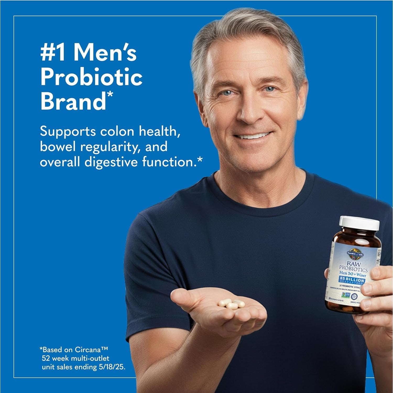 Garden of Life Raw Probiotics Men 50 & Wiser - 85 Billion Live Cultures - Supports Immune, Colon & Gut Health - 90 Vegetarian Capsules