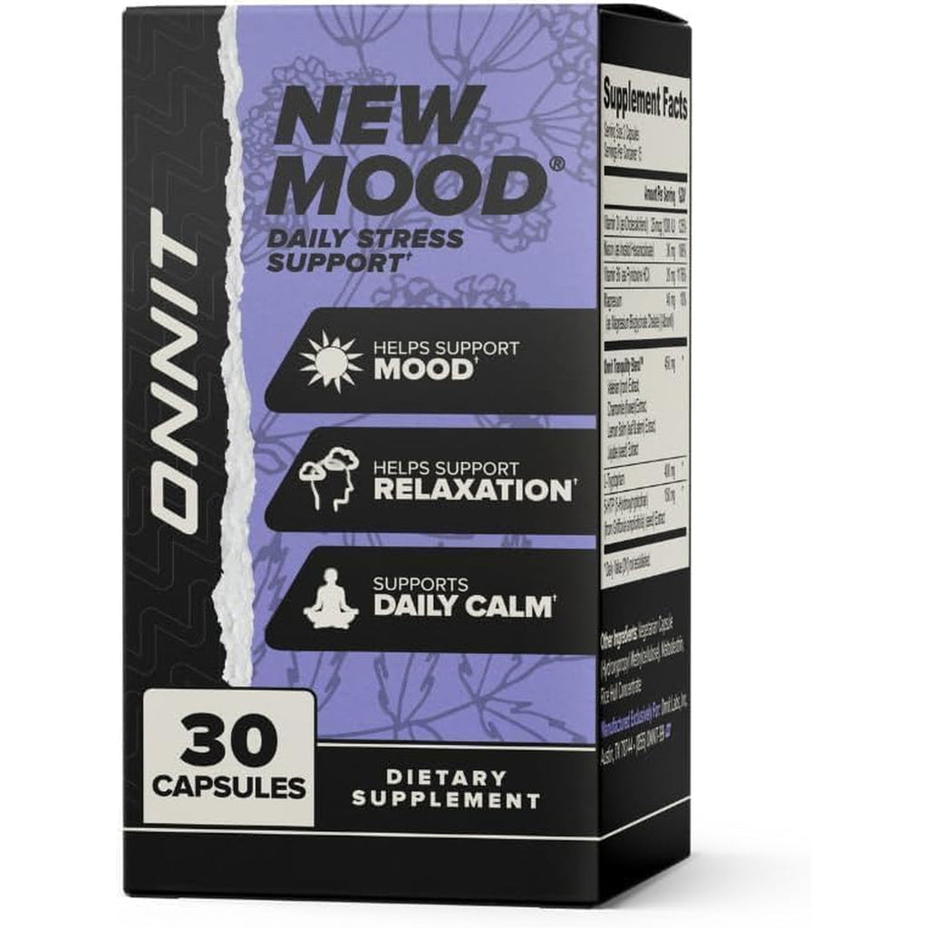 ONNIT New Mood Daily Stress Support Capsules, IGEN™ Non-Gmo Tested, Sleep and Mood Support Supplement for Men and Women, Daily Stress Management Capsules, 30 Count