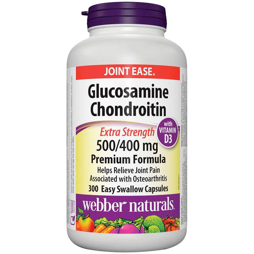 Webber Naturals Glucosamine Chondroitin with Vitamin D3, Extra Strength, 500/400 Mg, Premium Formula, 300 Easy Swallow Capsules