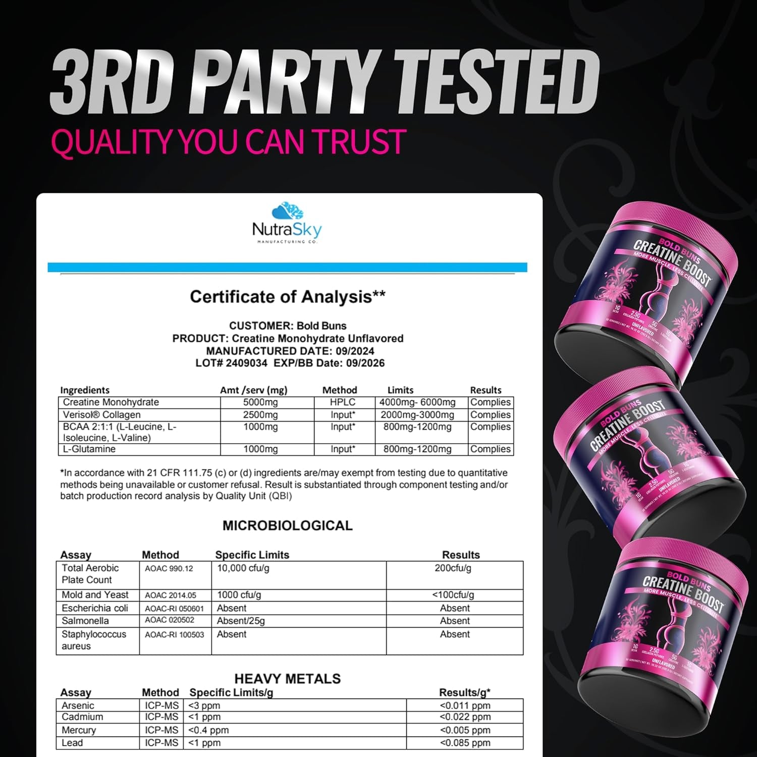 Bold Buns Creatine for Women – Supplement with Collagen & BCAA – Supports Muscle Development, Post-Workout Recovery, Skin Elasticity, Healthy Hair & Nail (30 Servings, Unflavored)
