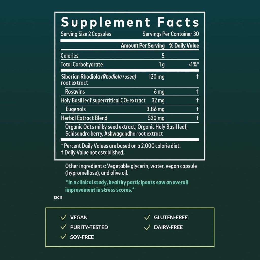 Gaia Herbs Adrenal Health Daily Support - Herbal Supplement with Ashwagandha, Holy Basil & Schisandra - Help Maintain Healthy Energy & Stress Levels* - 60 Vegan Liquid Phyto-Caps (30 Servings)
