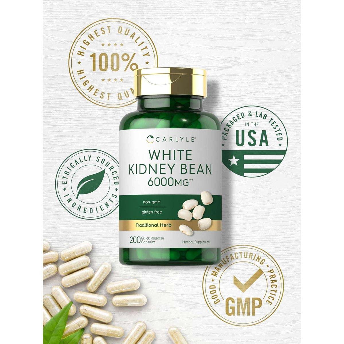 Carlyle White Kidney Bean | 200 Count | Non-Gmo & Gluten Free Extract
