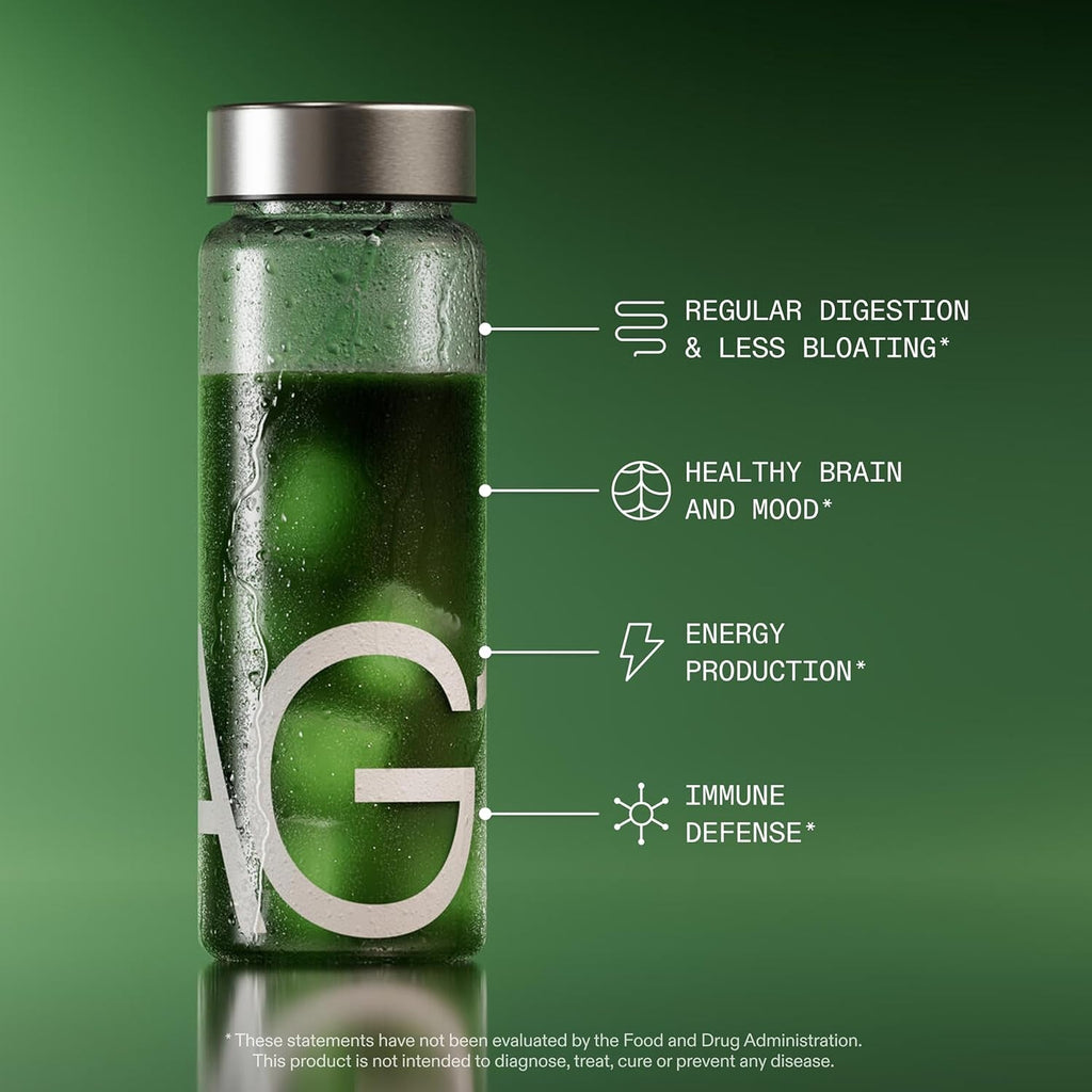 AG1 Greens Powder Supplement | Improve Gut Health | Multivitamin, Probiotic, Gluten Free, Vegan and Keto Friendly | Shaker & Scoop Included | 75 Vitamins (Athletic Greens), Classic Formula