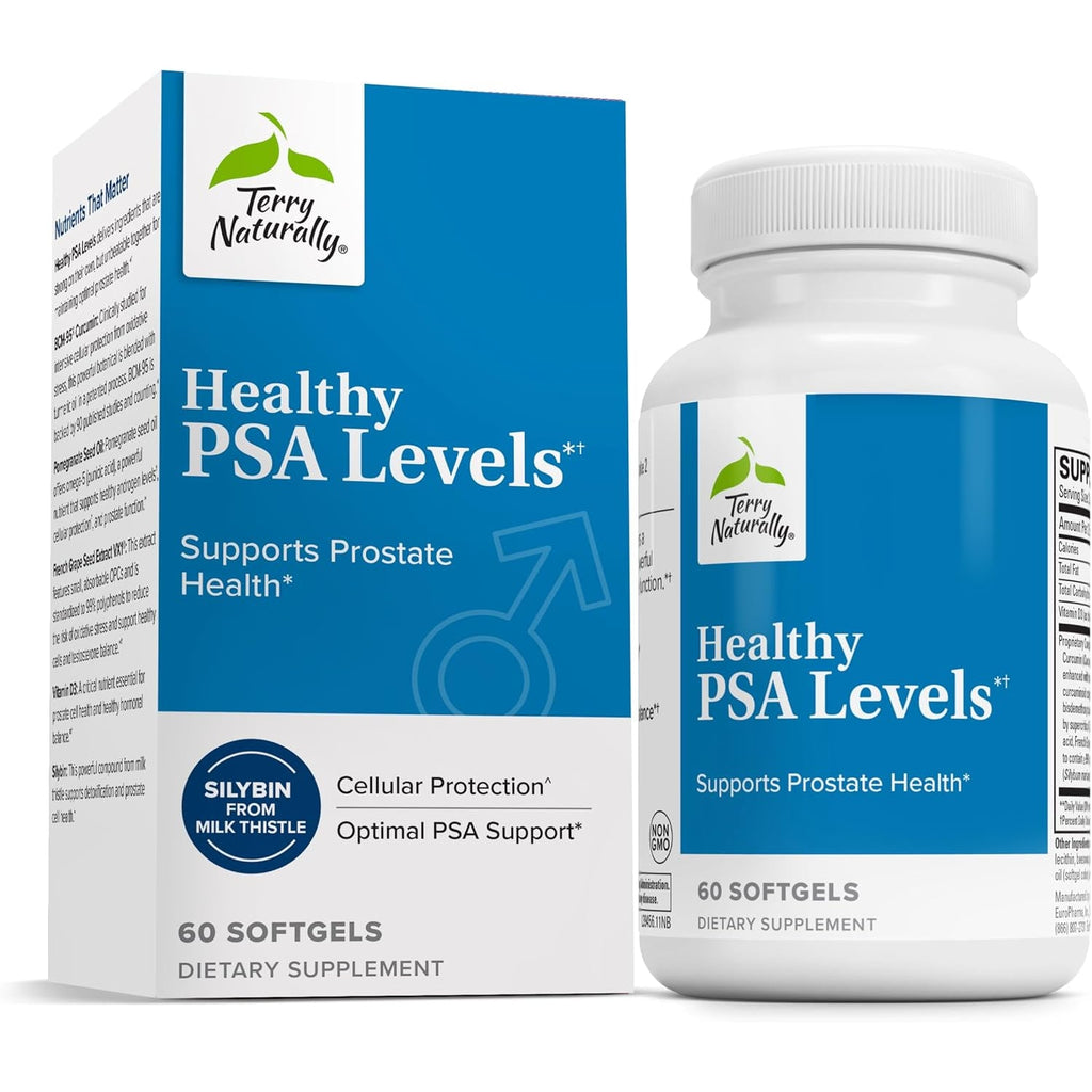 Terry Naturally Healthy PSA Levels - Dietary Supplement for Healthy Prostate & Hormone Balance Support - Herbal Supplement with Curcumin, Turmeric Essential Oil & Grape Seed Extract - 60 Softgels