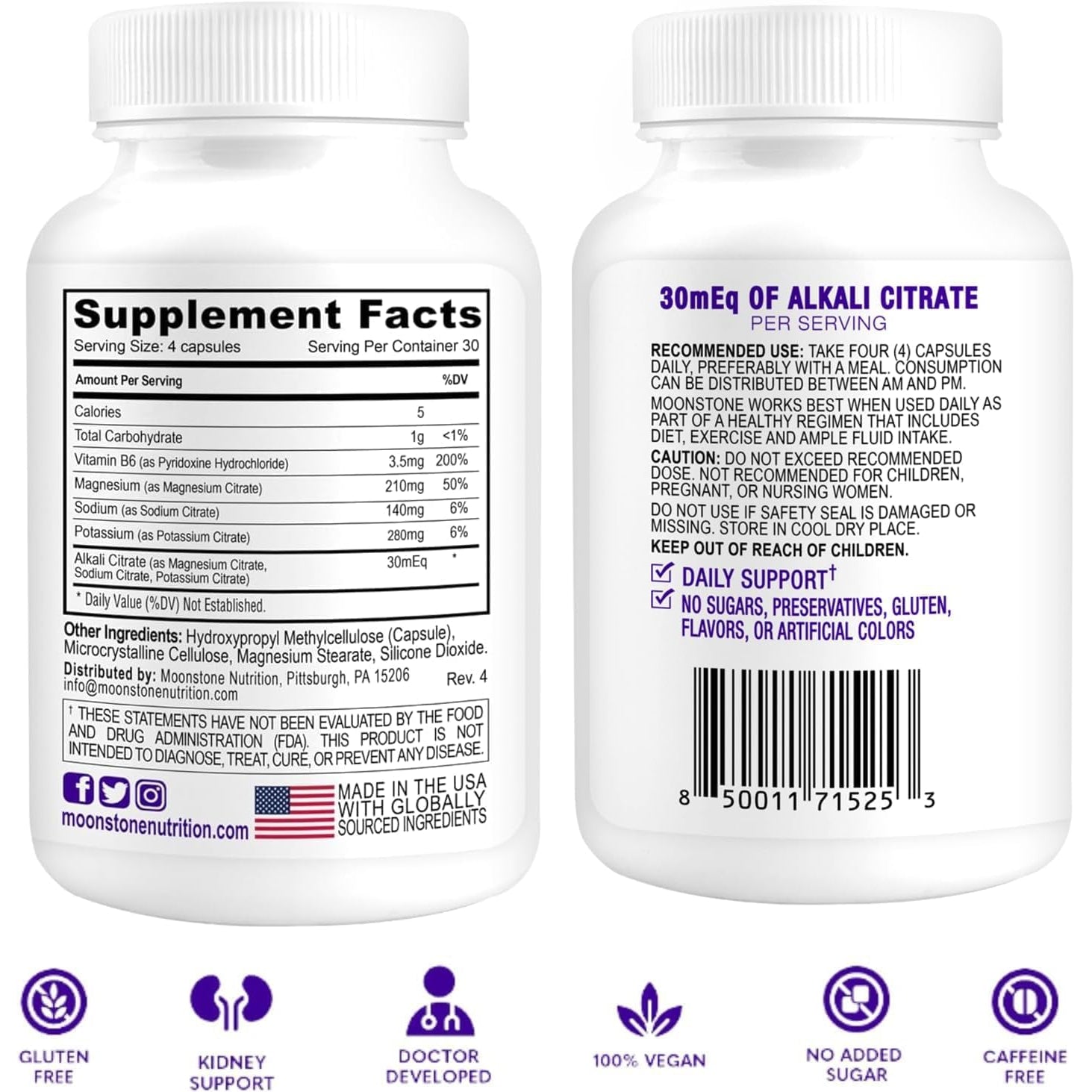 Moonstone Stone Stopper Capsules, Kidney Stone Prevention, Calcium Oxalate Protector, Alkali Citrate Support Supplement, Developed by Urologists to Support Kidney Health, 30 Day Supply (120 Count)