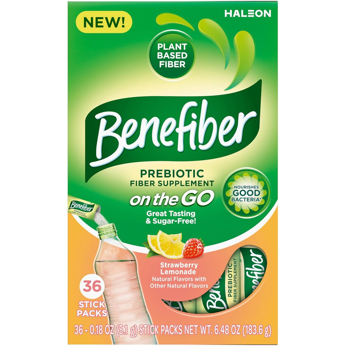 Benefiber GLP-1 Friendly Fiber Supplement, Strawberry Lemonade, on the Go Stick Packs, 36 Count