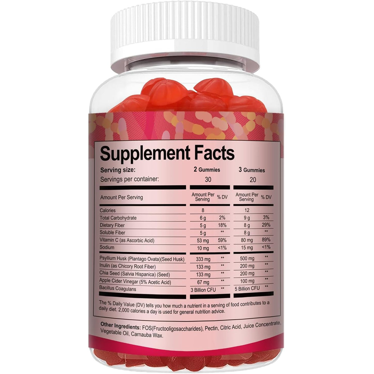 9-In-1 Probiotic Prebiotic Fiber Gummies for Adults & Teens 16G Fiber per Serving, Psyllium Husk Fiber Supplement with 5 Billion CFU Bacillus Coagulans, Inulin, ACV for Digestion & Gut - 60 Counts