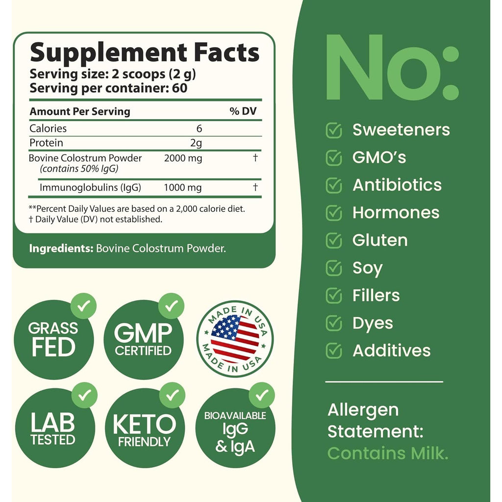 Immerge Health Super Colostrum Powder (60 Servings) – Premium Bovine Colostrum Supplement for Gut Health, Bloating & Immune Support – High Igg, 100% Grass Fed First Milking, Unflavored, Made in USA