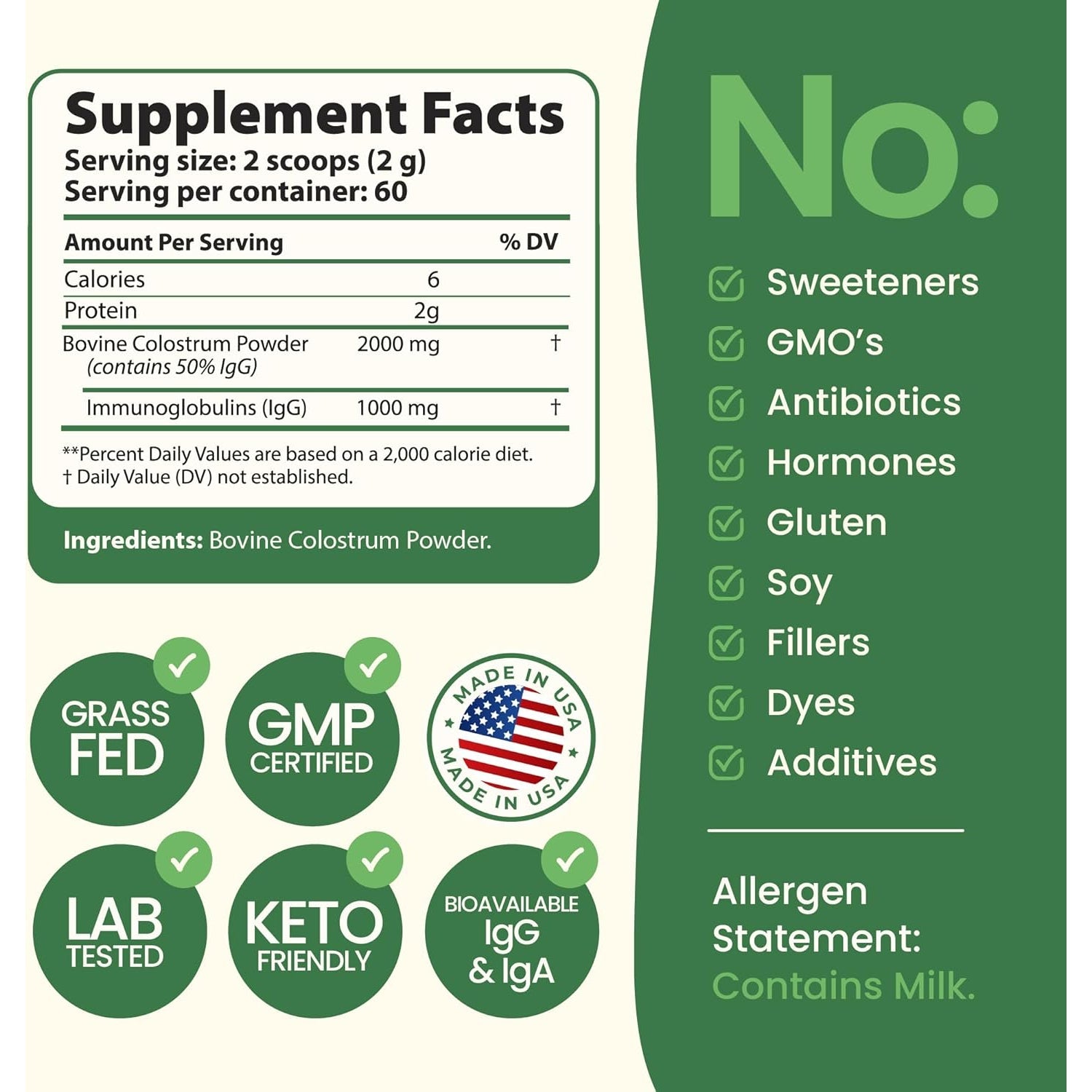 Immerge Health Super Colostrum Powder (60 Servings) – Premium Bovine Colostrum Supplement for Gut Health, Bloating & Immune Support – High Igg, 100% Grass Fed First Milking, Unflavored, Made in USA