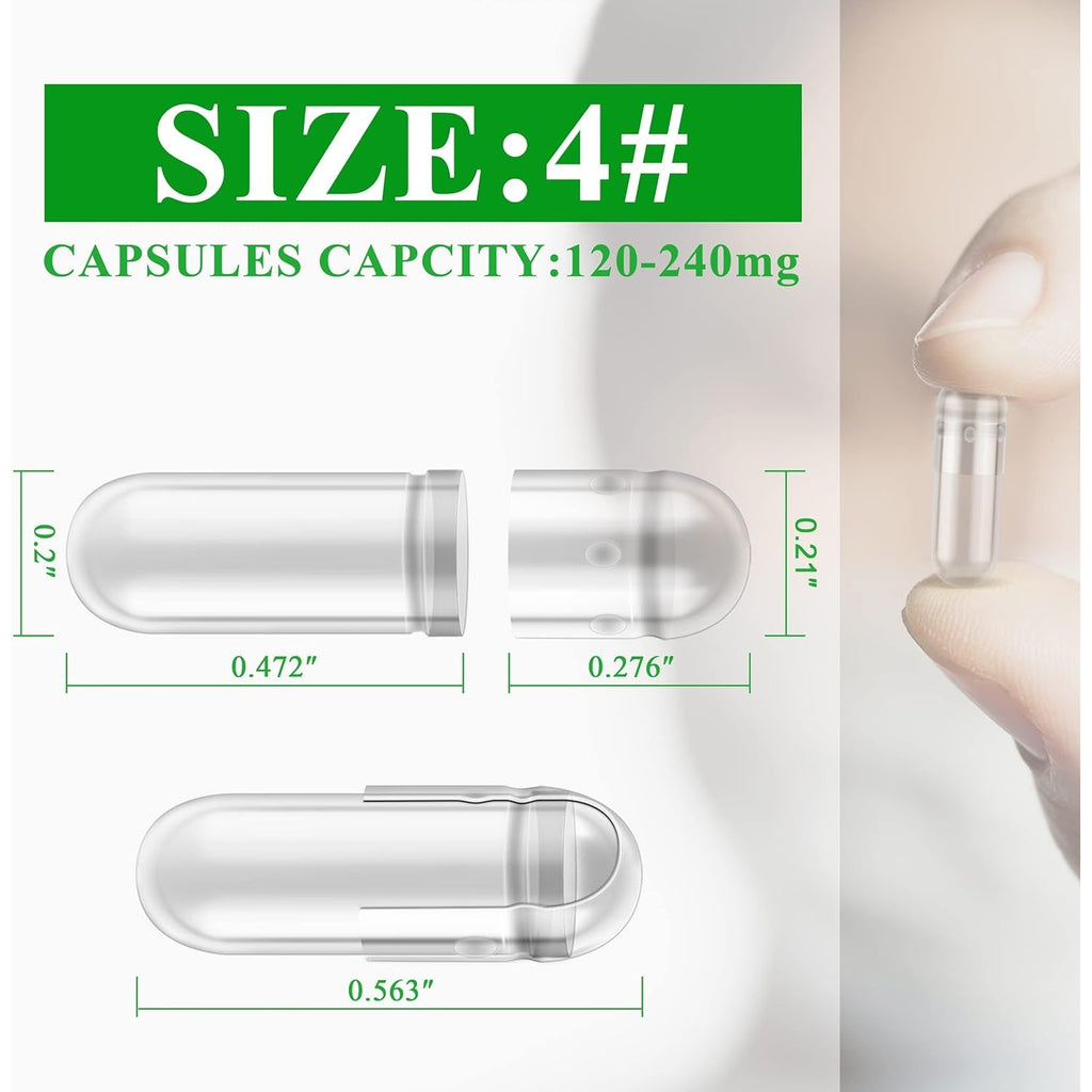 Wananfu Size 4 Empty Capsules Vegetarian (100 Count) Bundle with 2 Micro Lab Spoons, Clear Fillable Veggie Pill Capsules Size 4 for Making Your Own Supplements