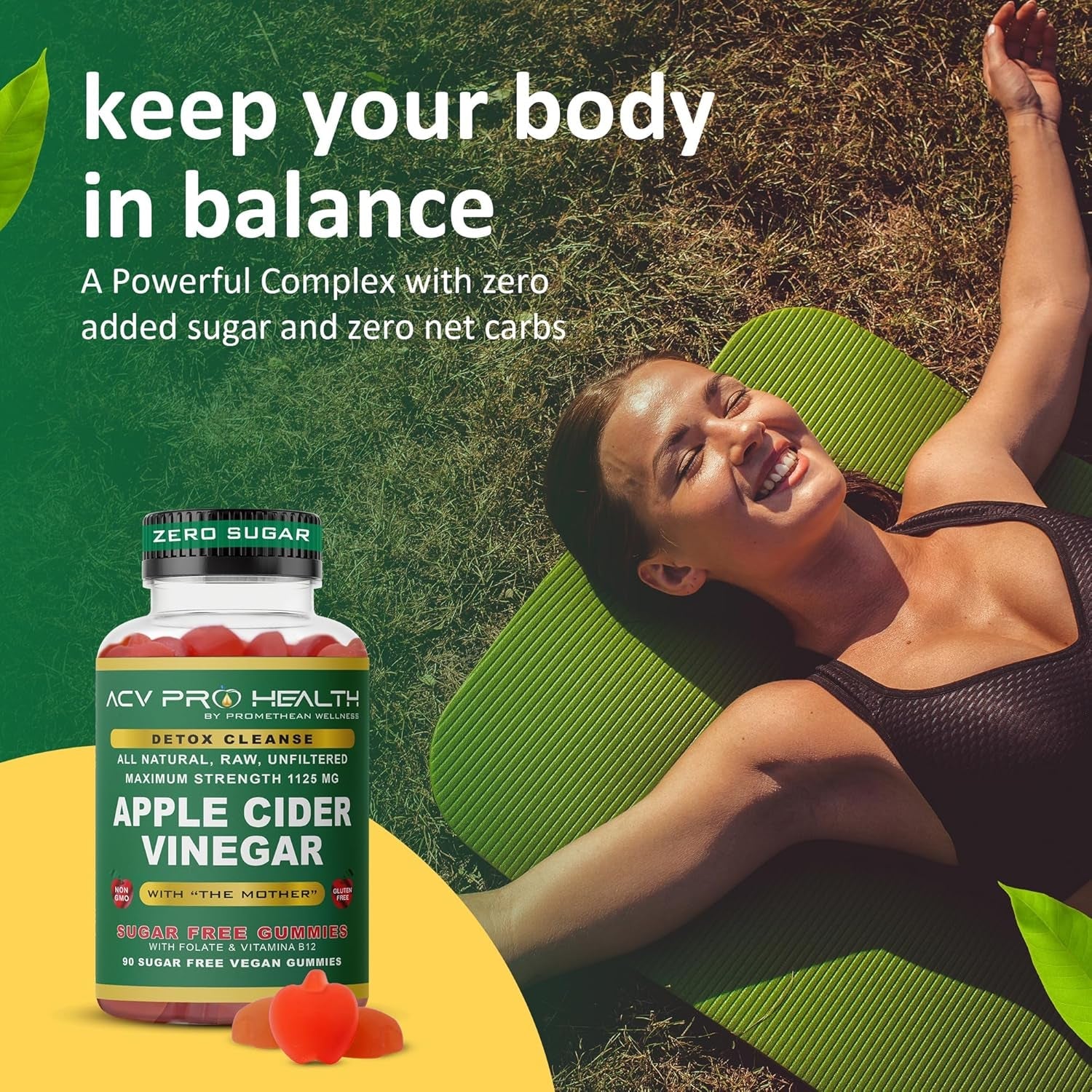 ACV with Sugar Makes No Sense! Apple Cider Vinegar Gummies Sugar Free Low Carb Advanced Keto Acv Gummies Keto Gummy Detox Cleanse (90 Count)