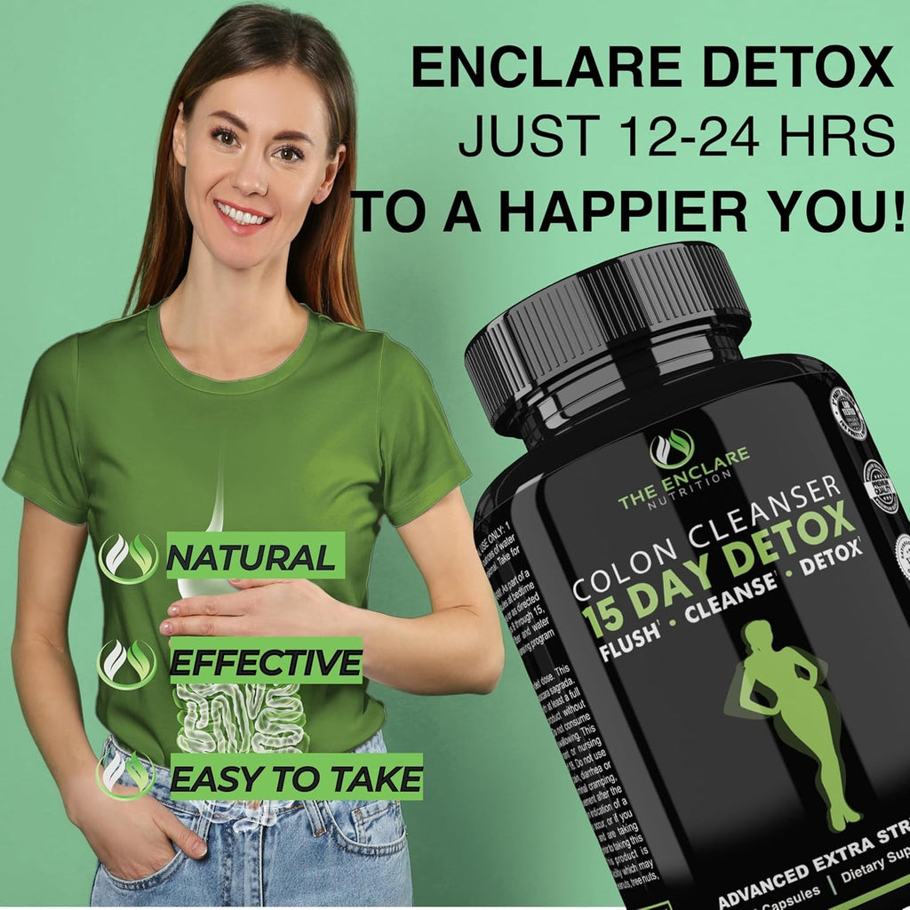 THE ENCLARE NUTRITION Colon Cleanse 15 Day Gut Cleanse Pills - Colon Cleanser for Women & Men - Psyllium Probiotic Laxatives for Constipation, Bloating Relief, Detox Cleanse Weight Loss Support (1)