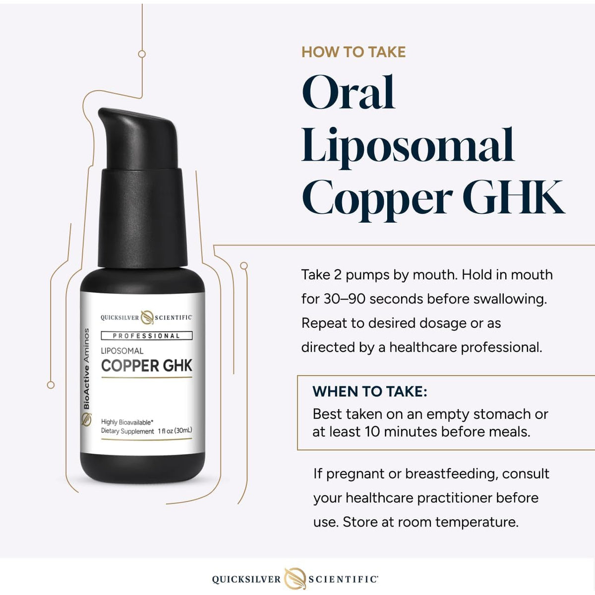Quicksilver Scientific Oral Liposomal Copper GHK - Oral Liposomal Supplement for Collagen Support - Vegan, Gluten-Free, Sugar-Free & Non-Gmo - 1 Fl Oz (30 Servings)