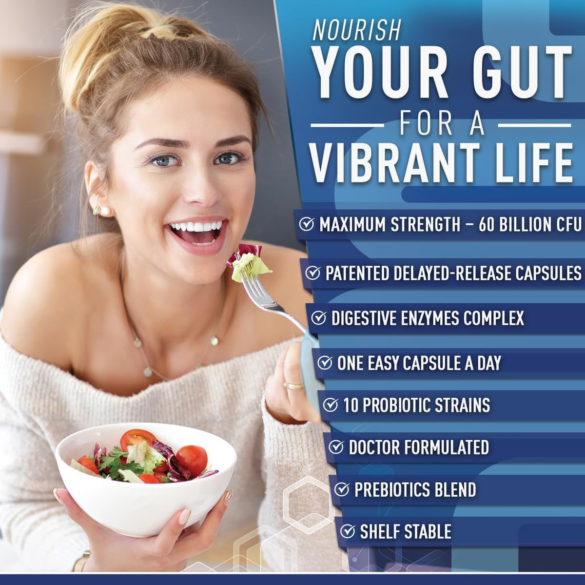 Purely Optimal Probiotics for Digestive Health, 60 Billion CFU – Delayed-Release with Digestive Enzymes & Organic Prebiotics – Bloating, Immune & Energy Support, 30 Caps