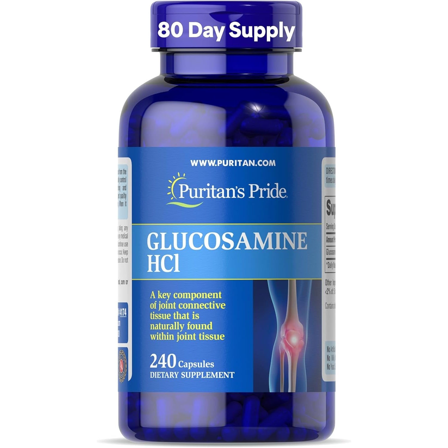 Puritan'S Pride Joint Formula Glucosamine HCI for Men and Women 680Mg, Dietary Supplement for Joint Health, 80 Day Supply, 240 Capsules