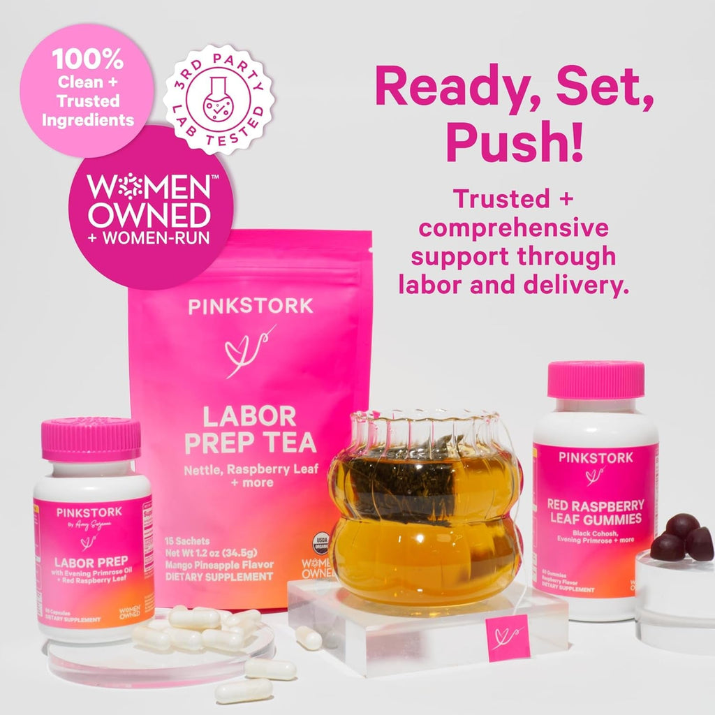 Pink Stork Labor Prep Tincture – Red Raspberry Leaf, Chamomile, Ginger & 8 Herbs – Third Trimester Pregnancy + Postpartum Recovery & Lactation Support – 2 Oz Herbal Supplement