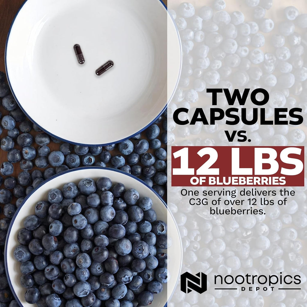 Nootropics Depot Cyanidin 3-Glucoside Capsules | 125Mg | 60 Count | Black Rice Extract | C3G | Oryza Sativa | Metabolic, Vision, & Cognitive Support