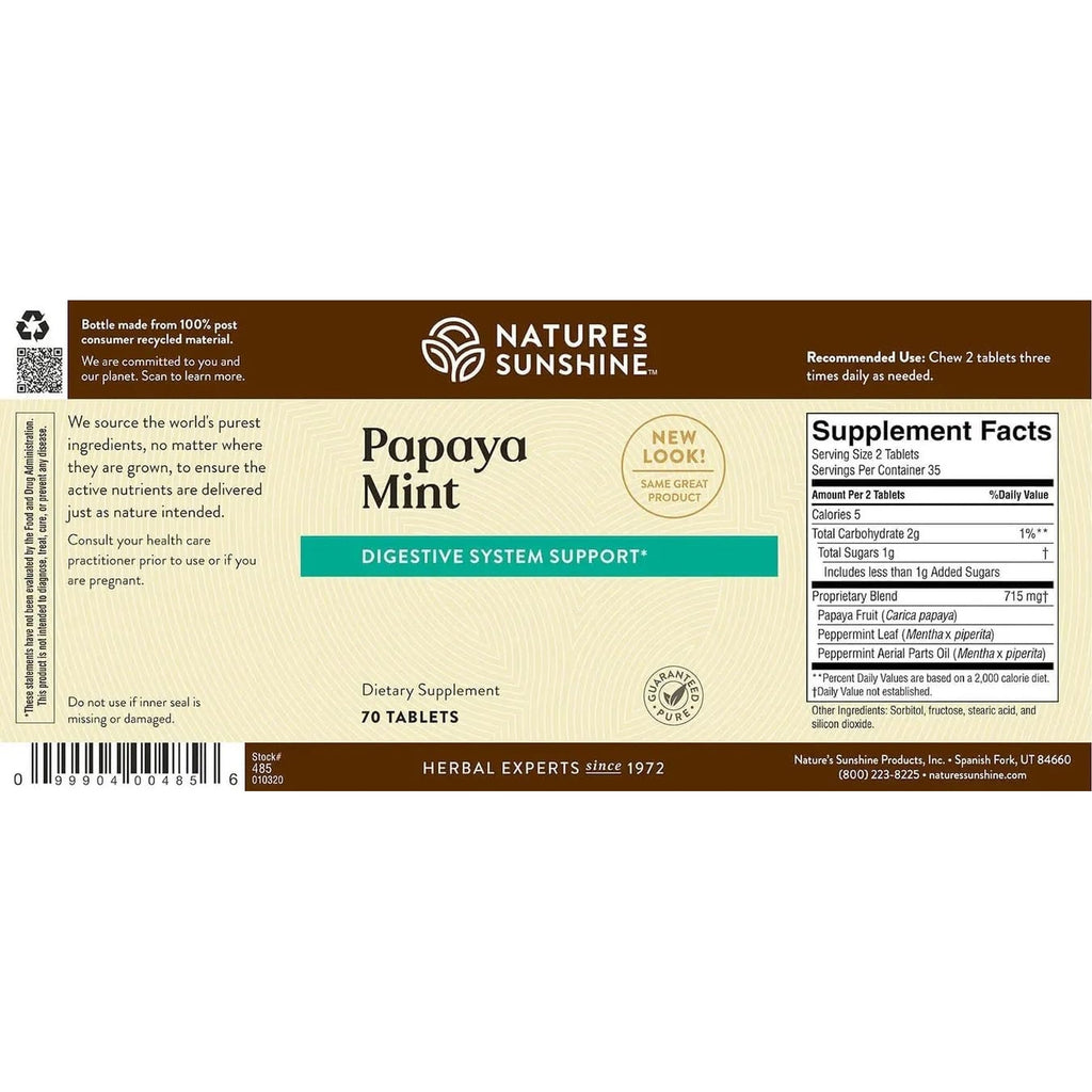 Nature'S Sunshine Papaya Mint Chewable Tablets | Digestive Enzyme Supplement with Papain & Peppermint | Supports Digestion & Fresh Breath | 70 Ct