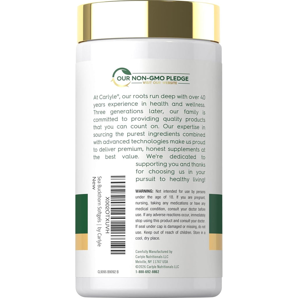 Carlyle Sea Buckthorn Oil Capsules | 200 Softgels | Non-Gmo, Gluten Free | Sea Buckthorn Berry Oil Supplement