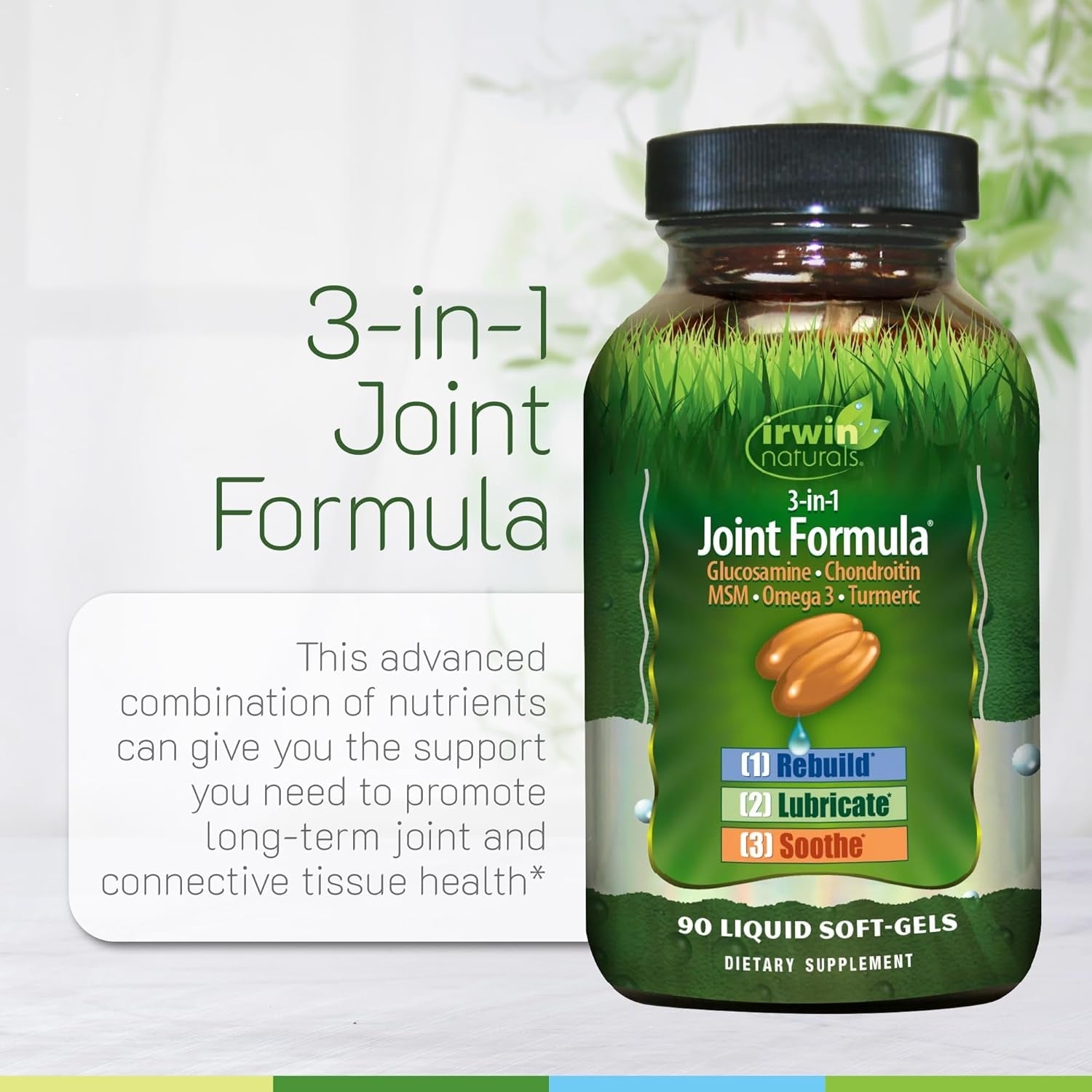 Irwin Naturals 3-In-1 Joint Formula with Glucosamine, Chondroitin, Turmeric & Boswellia - Advanced Joint Support Supplement for Men and Women - 90 Liquid Soft-Gels