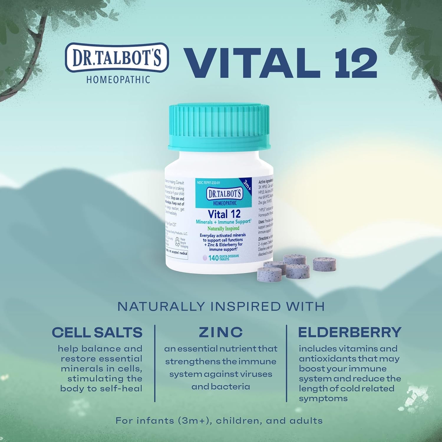 Dr. Talbot'S Vital 12 Tablets, Naturally Inspired, Minerals and Immune Support, Quick Dissolve, 140 Count