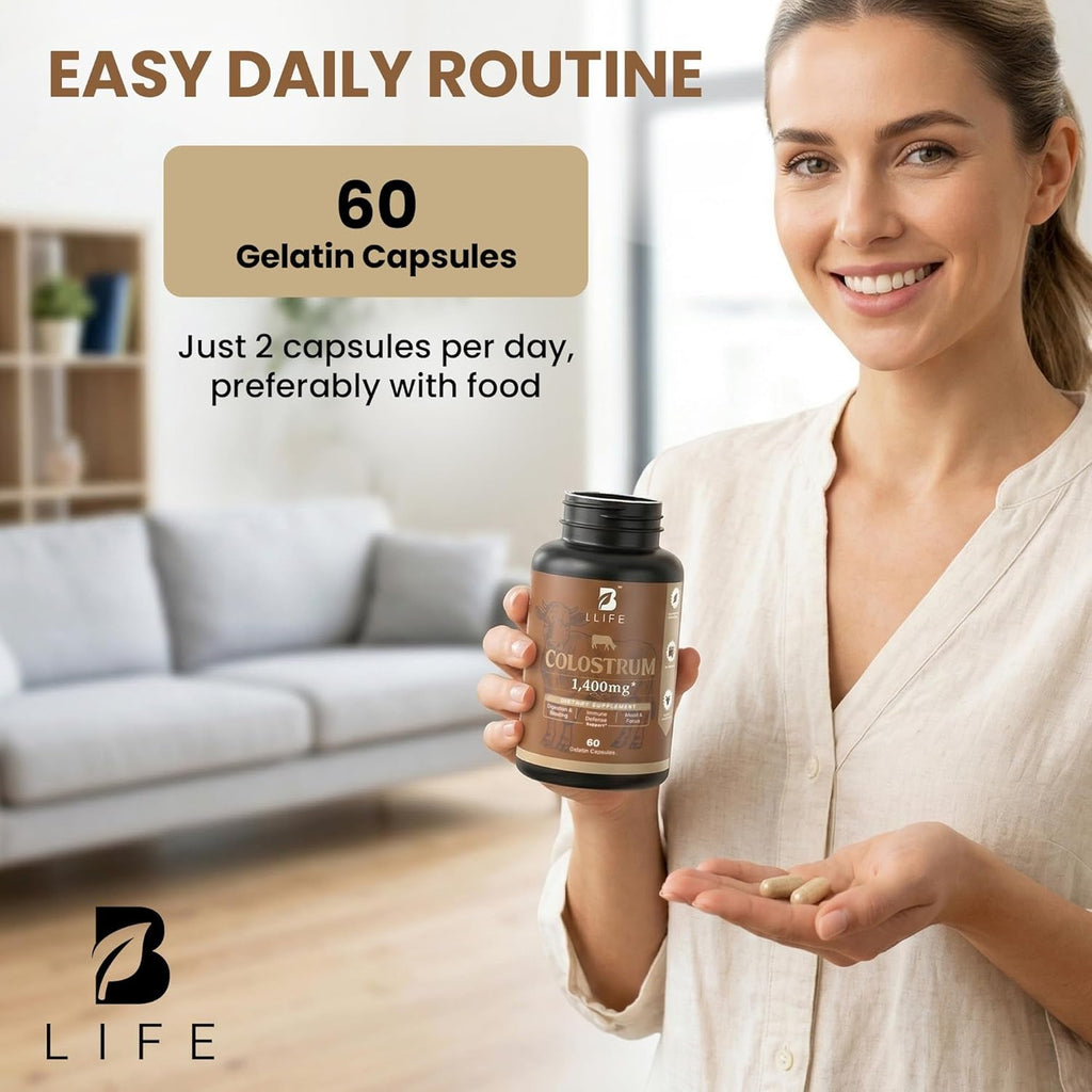 B Life Company Blife Bovine Colostrum Supplement 1400Mg – Immune & Gut Health Support – Colostrum Capsules for Digestive Health – Immune Support Supplement – 60 Capsules (30 Servings)
