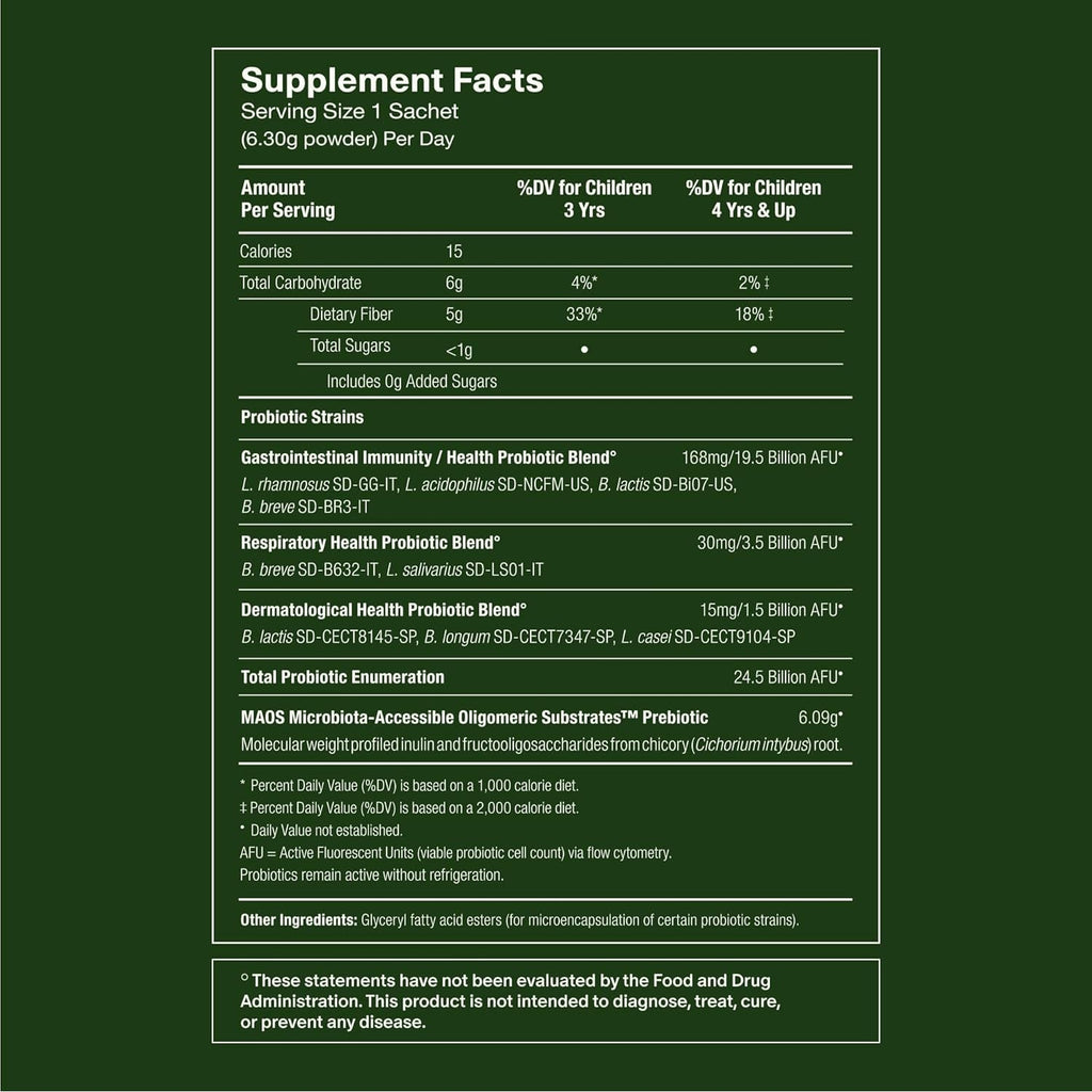 Seed PDS-08 Pediatric Daily Synbiotic - Fiber-Based Prebiotic & Probiotic for Kids - Digestive Health, Regularity, Constipation Relief - Ages 3-17 - Vegan and Shelf-Stable - 30 Sachets (30-Day Supply)