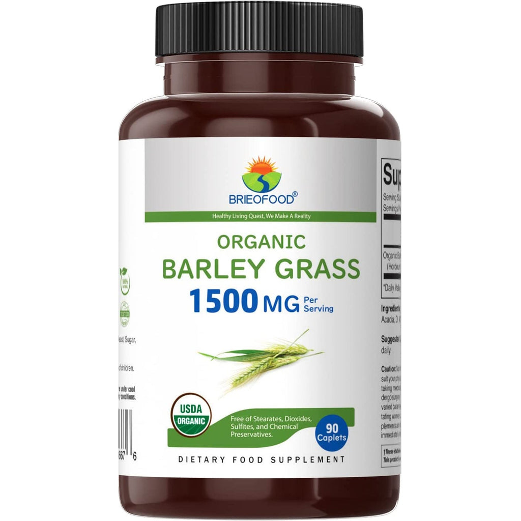 Brieofood Organic Barley Grass 1500Mg, 45 Servings, Vegetarian, Gluten Free, 90 Vegetarian Tablets