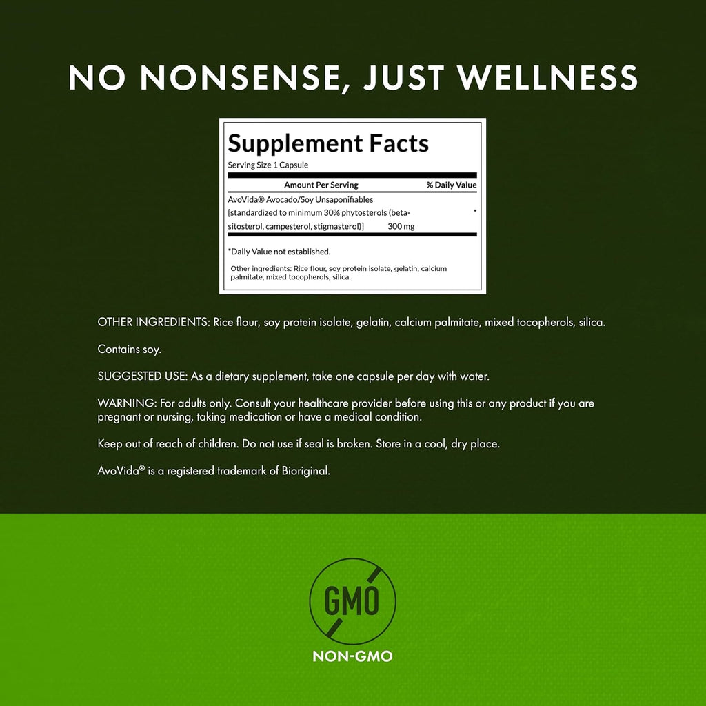 Swanson Avovida - Natural Supplement Promoting Joint Health & Mobility - Avocado & Soybean Unsaponifiables to Support Cartilage & Tissue Health - (60 Capsules, 300Mg Each) (1 Pack)