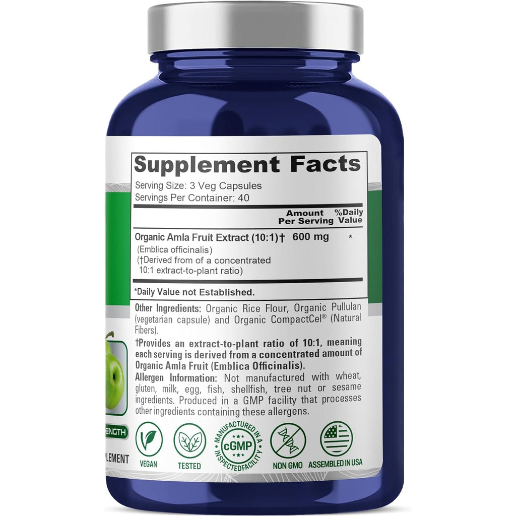 Nusapure Organic Amla Capsules 600 Mg , 120 Veg Capsules (USDA, Vegan, Non-Gmo)