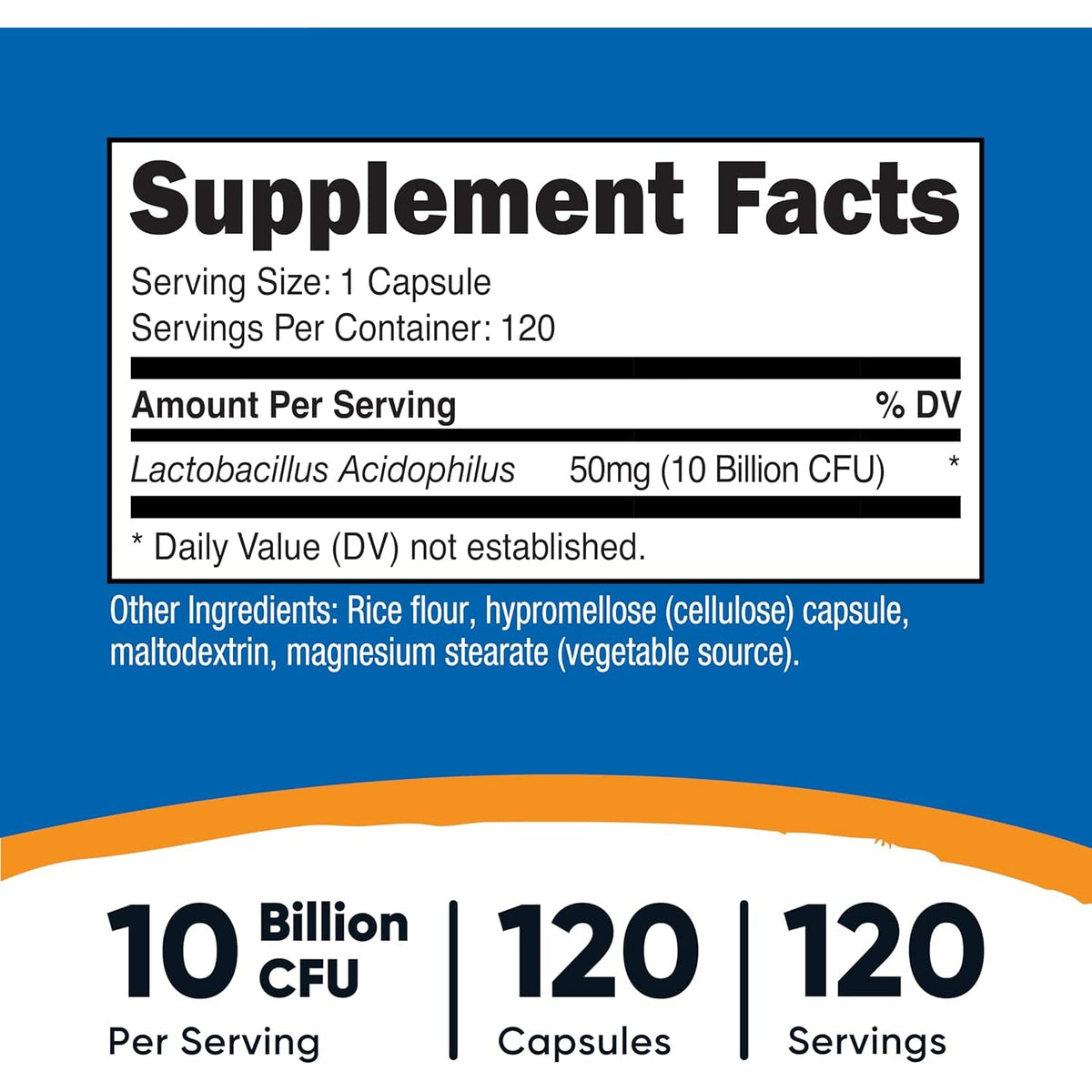 Nutricost Lactobacillus Acidophilus 10 Billion CFU, 120 Vegetarian Capsules