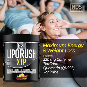 LIPORUSH NDS Nutrition XTP Thermogenic Fat Burner with L-Carnitine - Energy, Focus, and Appetite Control - Extreme Thermogenic Fat Burning Powder Weight Loss - Strawberry Lemonade (45 Servings)