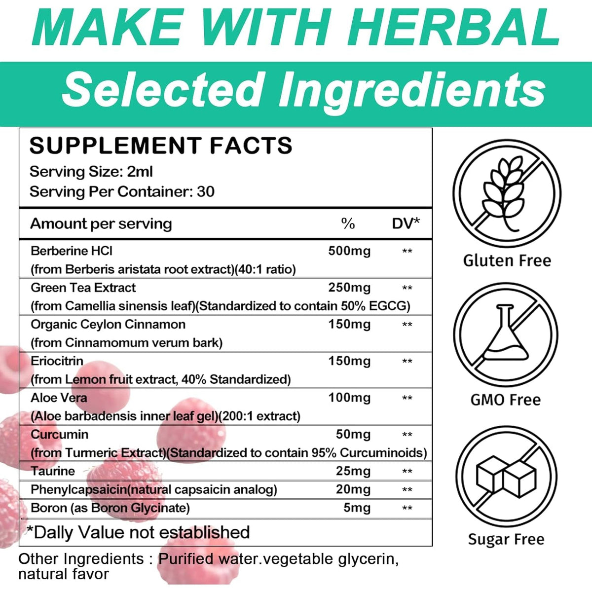 GLP-1 Supplements Drops | 9-In-1 Premium GLP1 Boost W. Berberine, Ceylon Cinnamon, Green Tea Extra- Ct Eriocitrin, Naturally GLP 1 Support for Metabolism & Gut Digestion丨Raspberry, Sugar Free