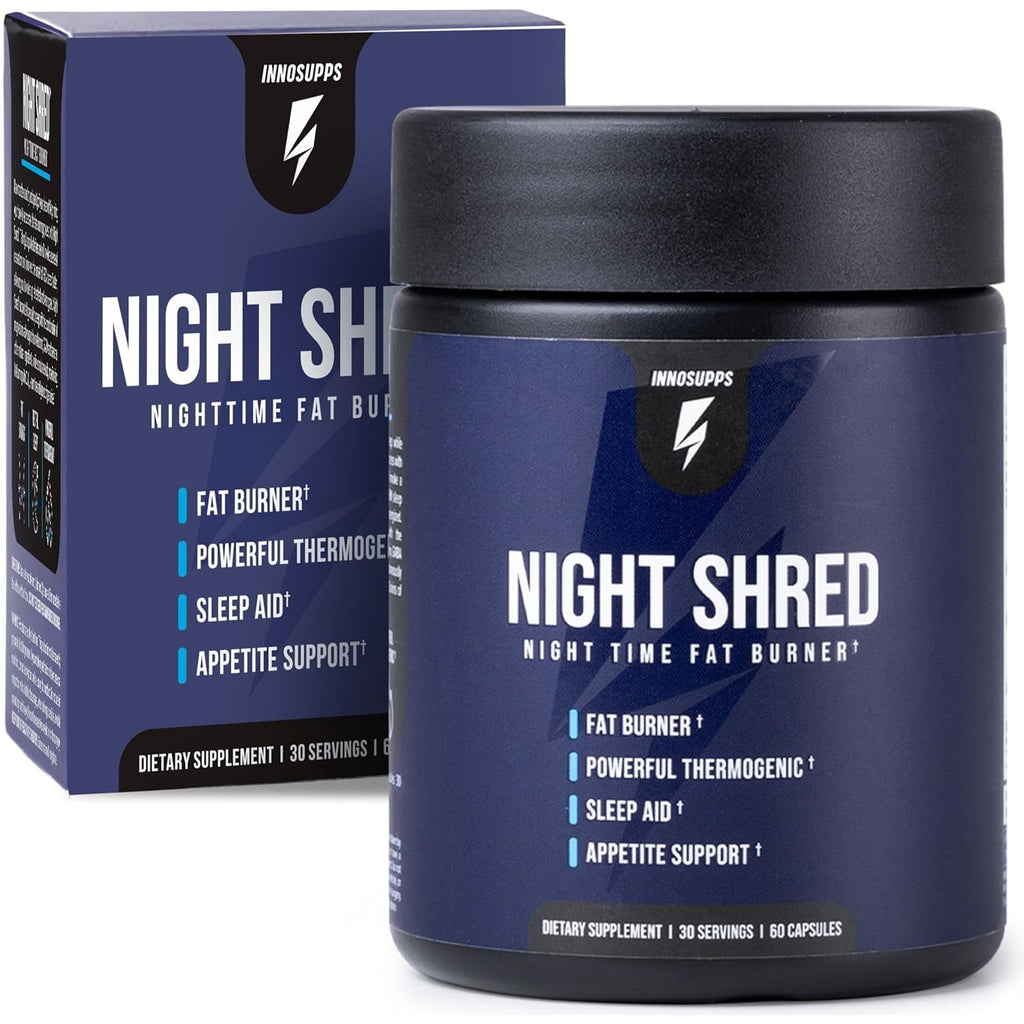 Innosupps Night Shred - Night Time Fat Burner, Weight Loss, and Natural Sleep Support Ashwagandha, 5-HTP, CLA, Melatonin Appetite Suppressant Fat Burning 60 Vegetarian Capsule / 30 Day Supply