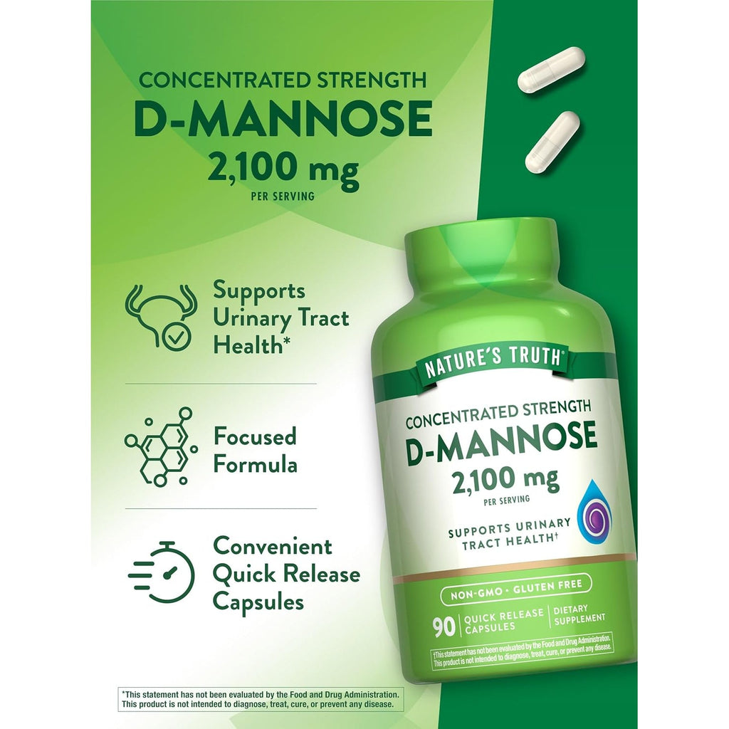 Nature'S Truth D-Mannose Pills | 2100Mg | 90 Capsules | Non-Gmo & Gluten Free Supplement