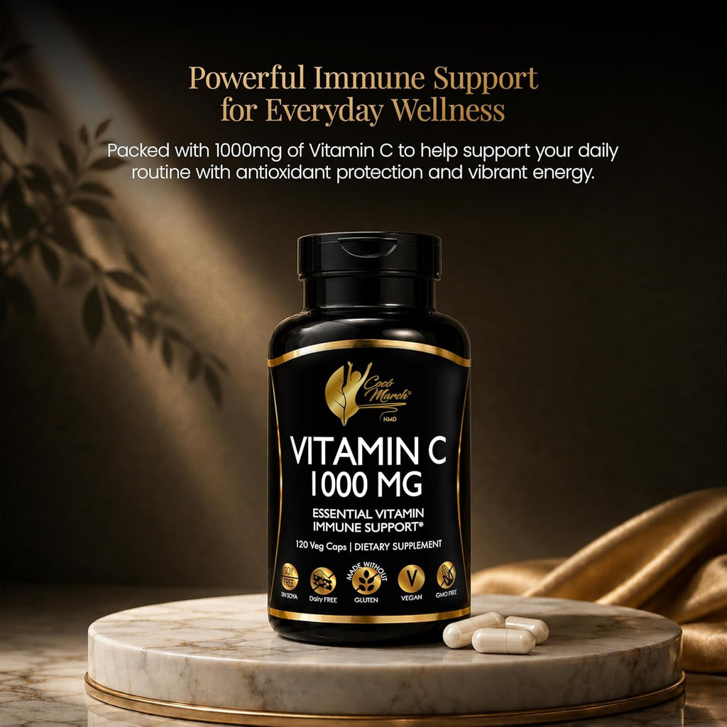 Cocó March N.M.D Vitamin C 1000Mg – Gluten Free & Vegan Immune Support Supplement – Vitamin C for Women & Men - Soy Free, Dairy Free & Non-Gmo – Easy-To-Swallow, 120 Veg Capsules