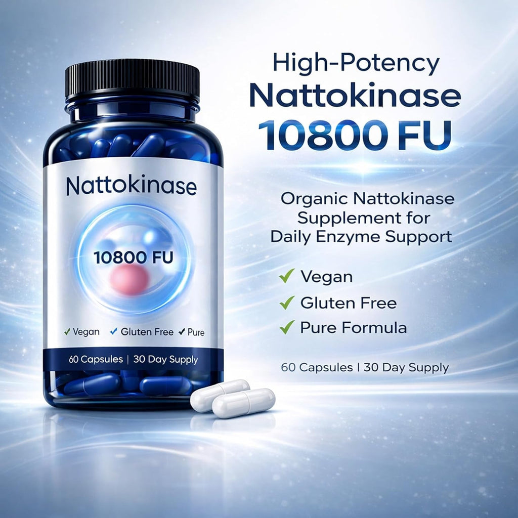 Ultimate Nattokinase Capsules, Nattokinase Supplement Organic 10800 FU per Serving for Heart Health, and Daily Wellness Support, Vegan, Gluten Free, 60 Capsules (1)