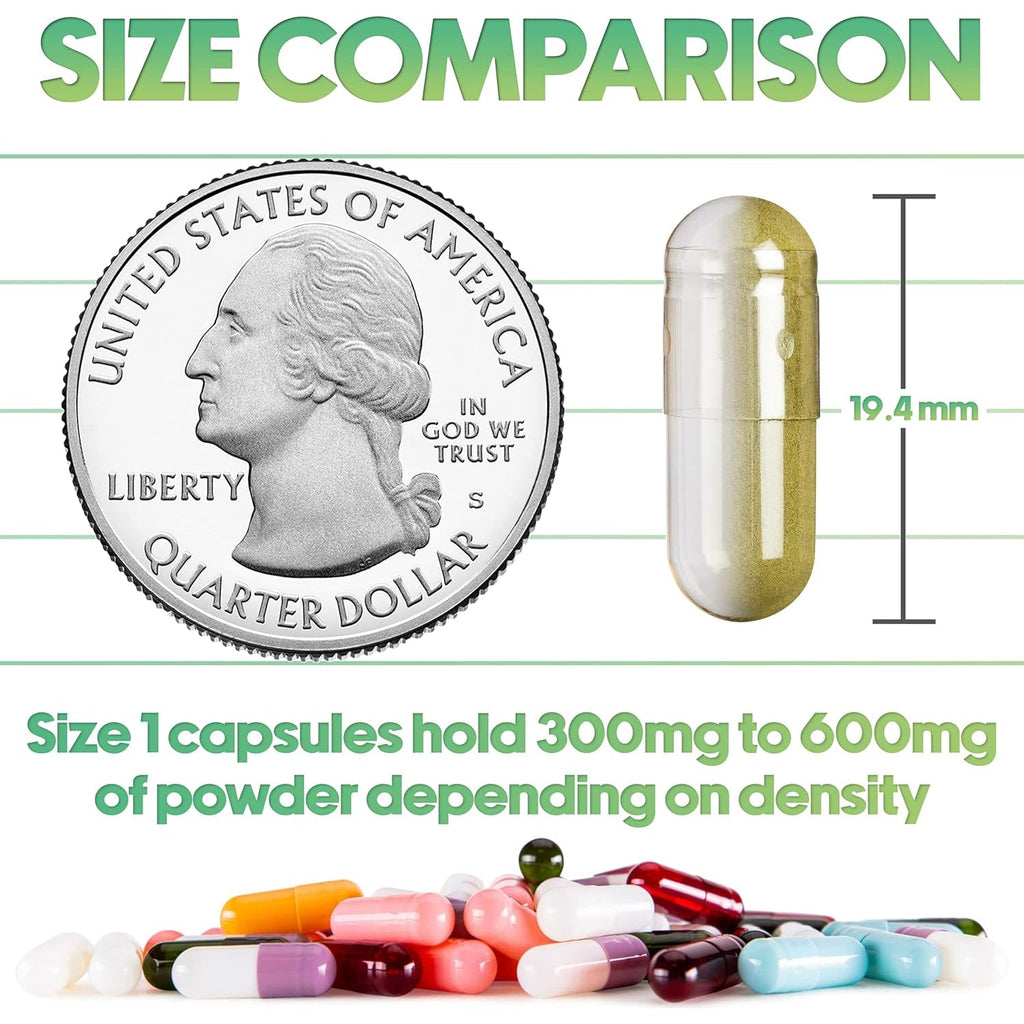XPRS Nutra Size 1 Empty Capsules - 1000 Count Empty Gelatin Capsules - Pills DIY Capsule Filling - Pure Bovine Pill Gel Caps for Do-It-Yourself Supplements (Clear)