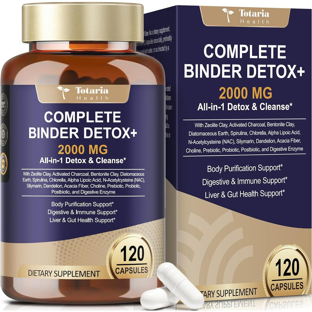 Totaria 2000MG All-In-1 Detox Binder, Activated Charcoal, Zeolite, Bentonite Clay, Alpha Lipoic Acid, 7-Layer Detox & Cleanse Supplement, Liver & Gut Support, 120 Counts
