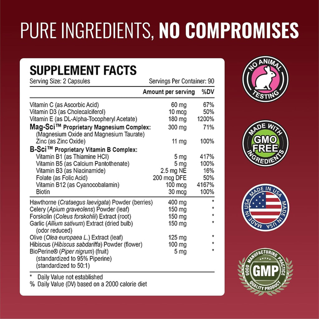 Approved Science Bloodsyl - Blood Pressure Support Supplement - Supports BP Levels Already within Normal Range - Hawthorn Berry, Garlic, Magnesium and Hibiscus Pills - Vegan - 180 Capsules, 3 Months