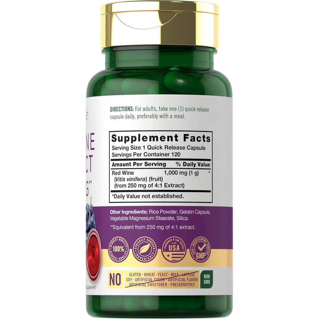 Carlyle Red Wine Extract Capsules | 120 Count | Non-Gmo and Gluten Free Supplement
