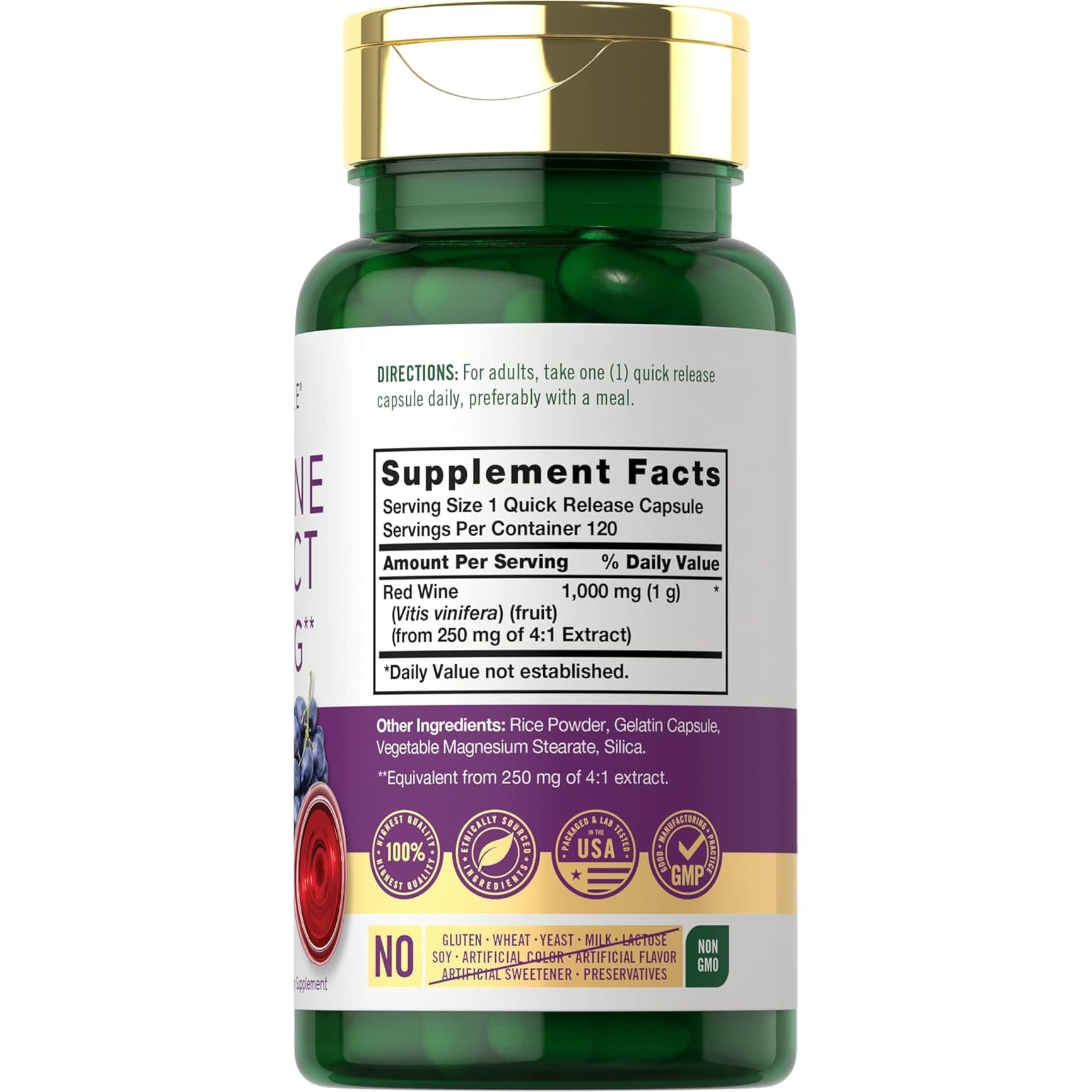 Carlyle Red Wine Extract Capsules | 120 Count | Non-Gmo and Gluten Free Supplement