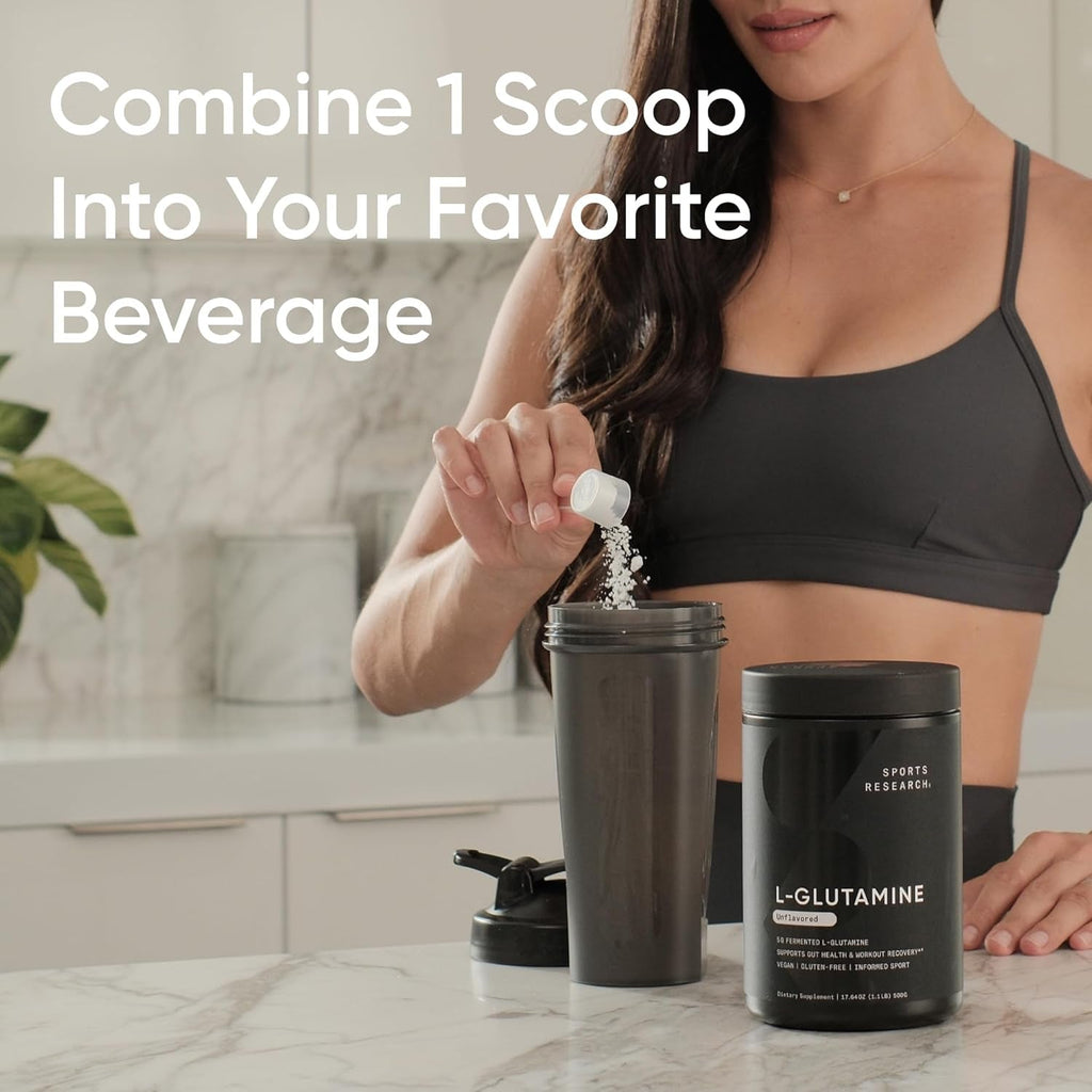 Sports Research L-Glutamine - Workout Recovery, Immune Health & Gut Health Support - 5 G per Serving - 10.58 Oz