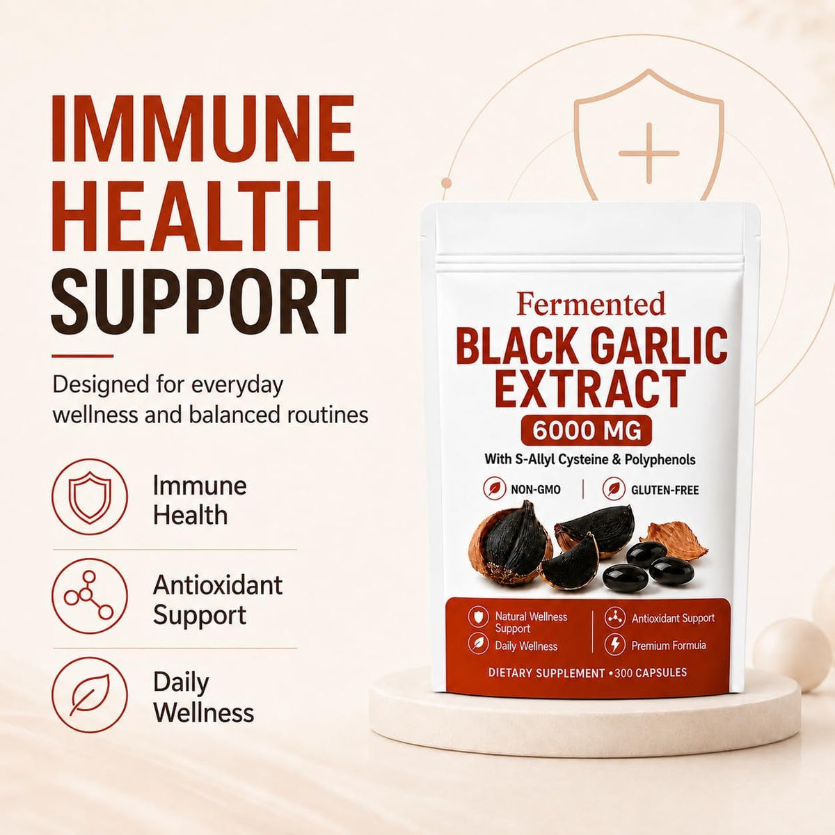 LANURAL Fermented Black Garlic Extract Capsules, 300 Softgels