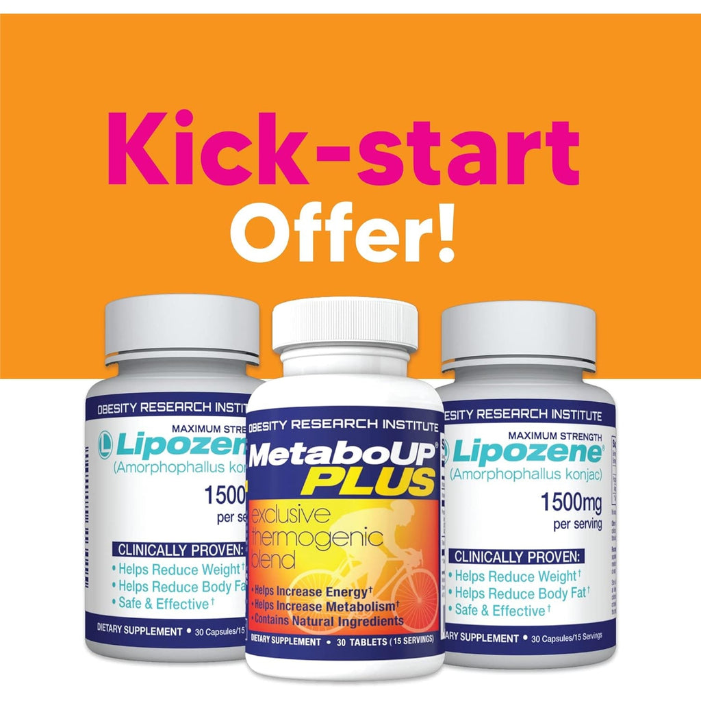 Lipozene Weight-Management Fiber Supplement, 2 Bottles (60 Capsules Total) + Metaboup plus 30Ct | Non-Stimulant Glucomannan Formula
