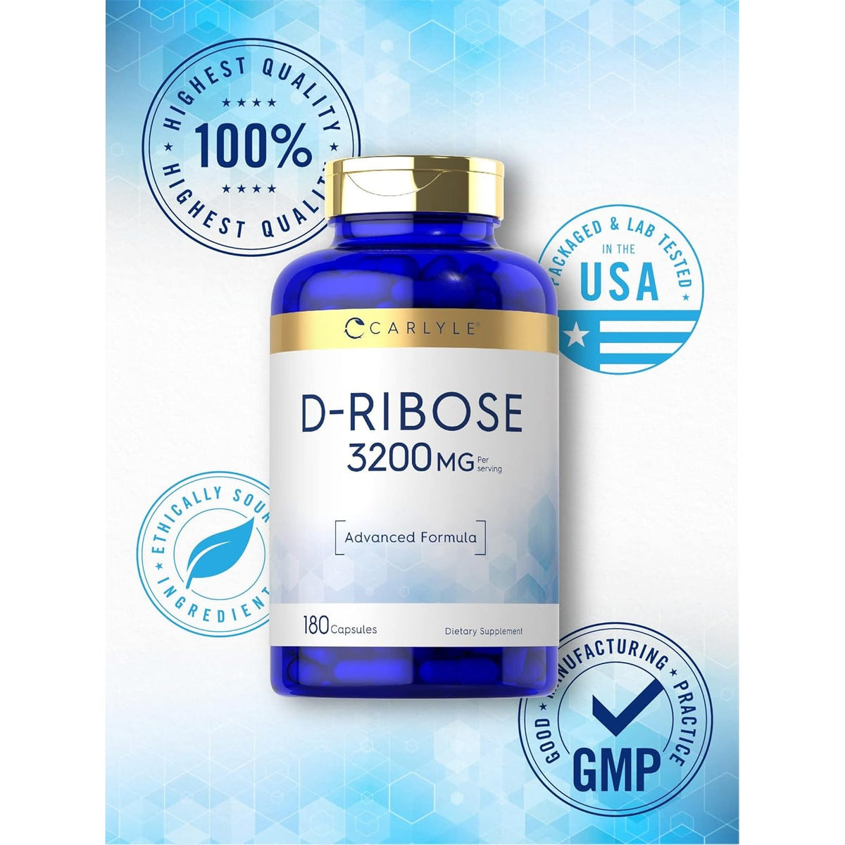 Carlyle D-Ribose Capsules | 3200Mg | 180 Pills | Advanced Formula | Non-Gmo, Gluten Free Supplement