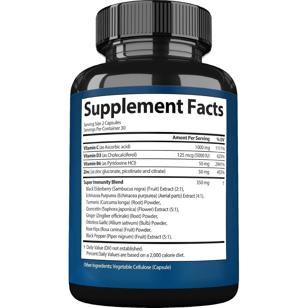Strongvit Immune Support Supplement 12 in 1 Complex with Vitamin C, D3, Zinc, Echinacea, Elderberry, Ginger, Turmeric. Immune Defend for Men & Women, Non-Gmo, Gluten-Free, Vegan, USA